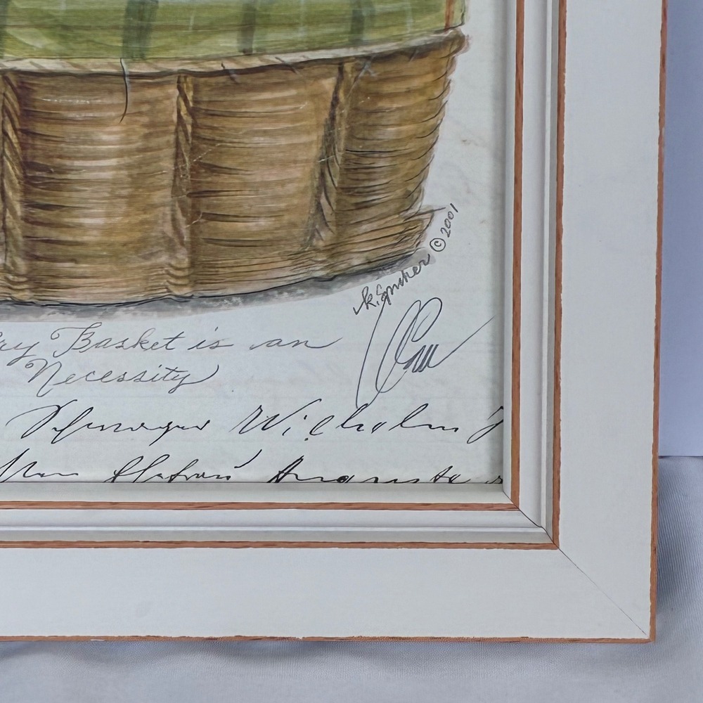 Framed Art Print Laundry Basket Signed K Spicher 2001 Farmhouse Country Cottage - Picture 10 of 12